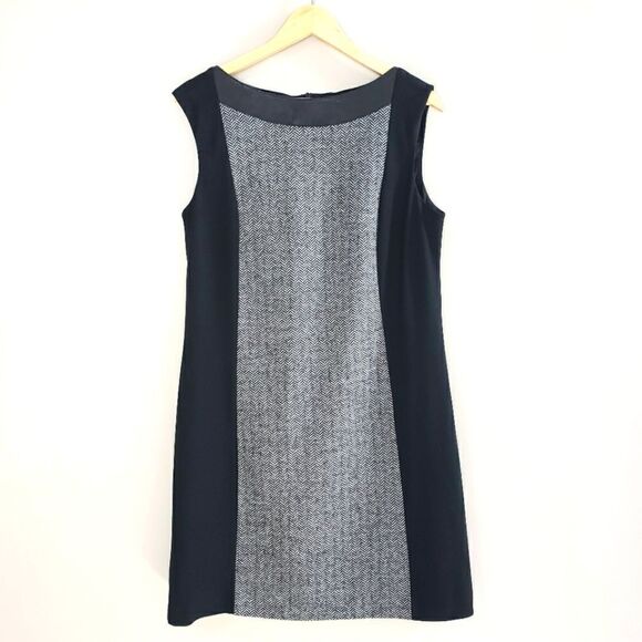 Laurèl Size 12 Grey Black Cotton Wool Sleeveless Sheath Dress - Picture 1 of 12